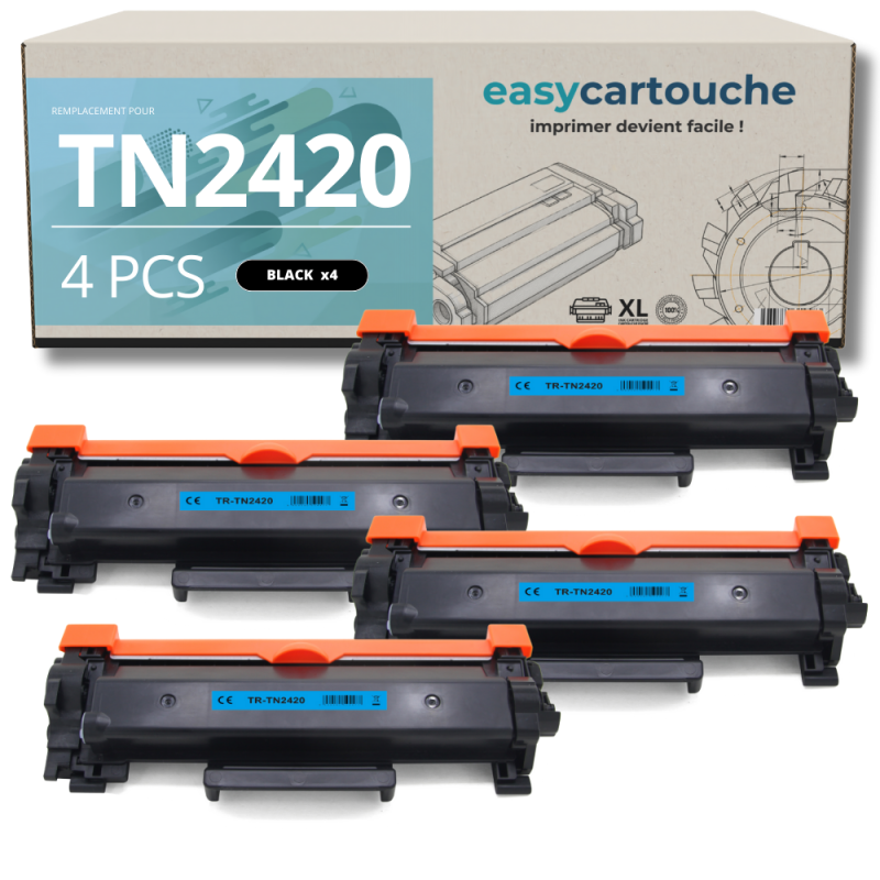 Pack de 4 toners compatibles BROTHER TN-2420 negro